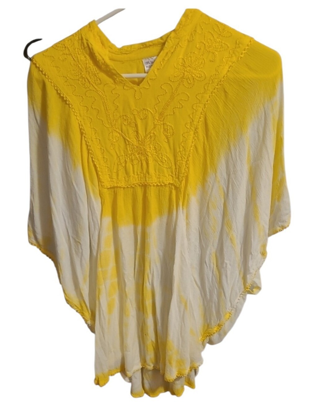 Yellow and White Embroidered Women's Top